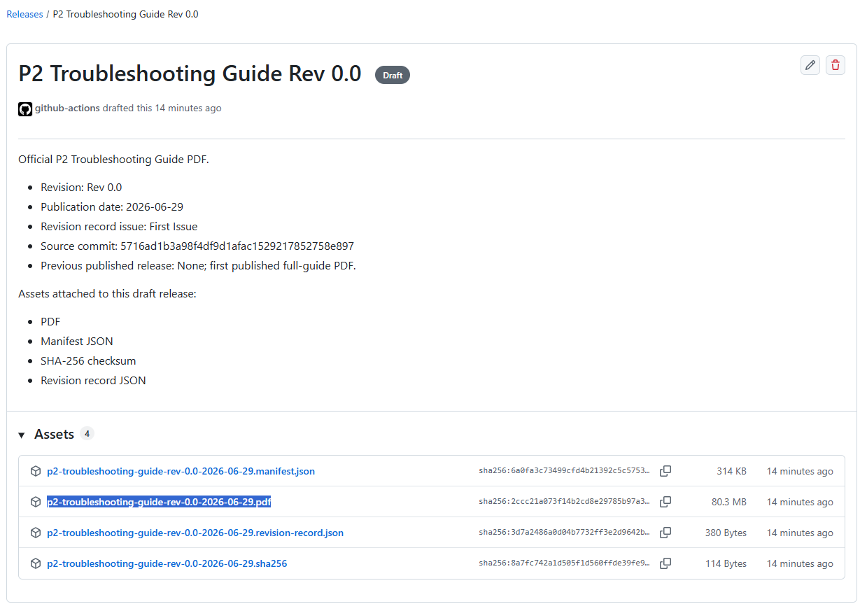 Guide publish details page showing the release assets