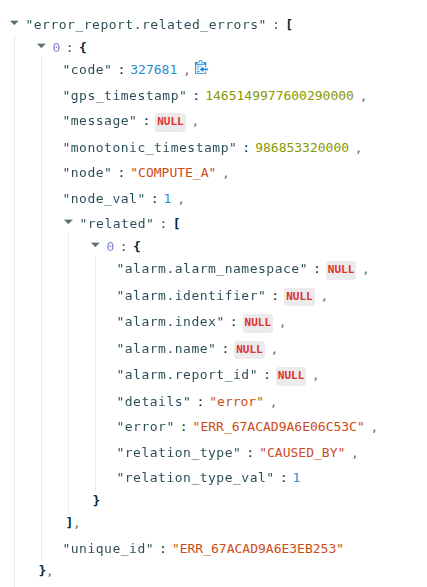 Baraza inspect view showing related_errors entries
