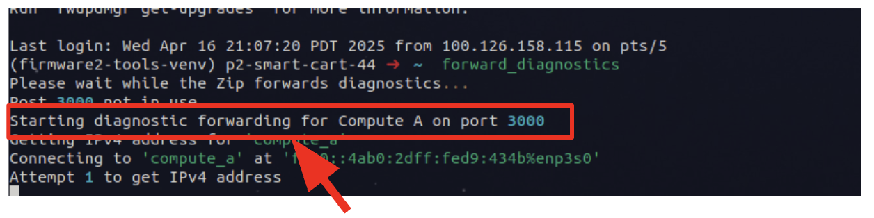 Terminal showing SSH into a Dock