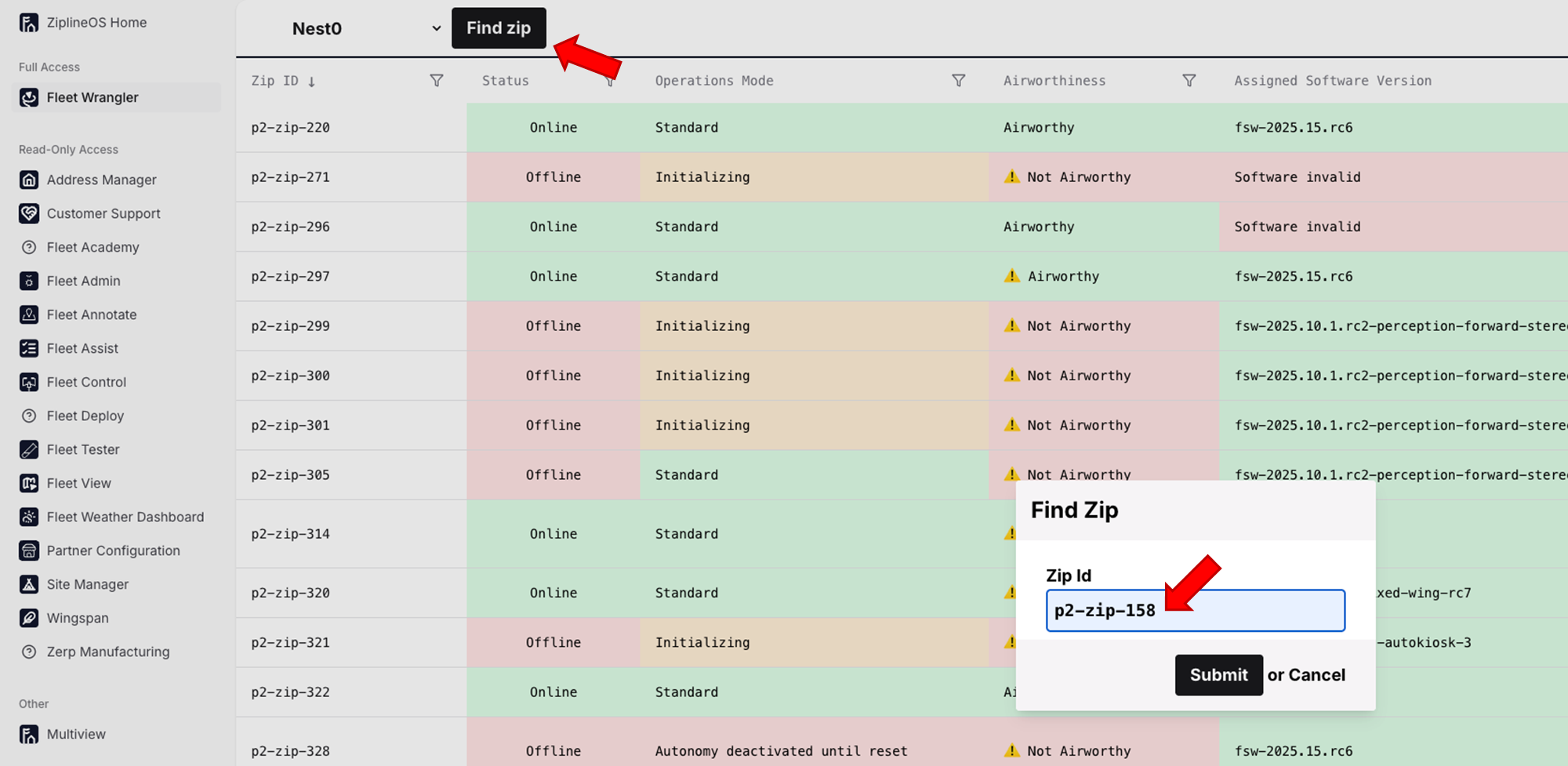 Diagnostic page opened in a browser from a Smart Cart flow