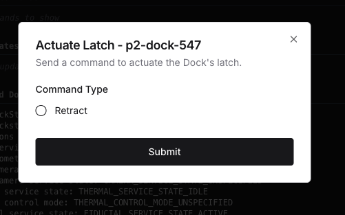 Actuate Latch command type dialog showing the Retract option