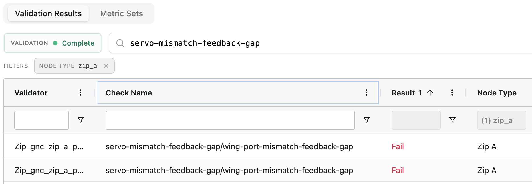 Failing surface mismatch validator result