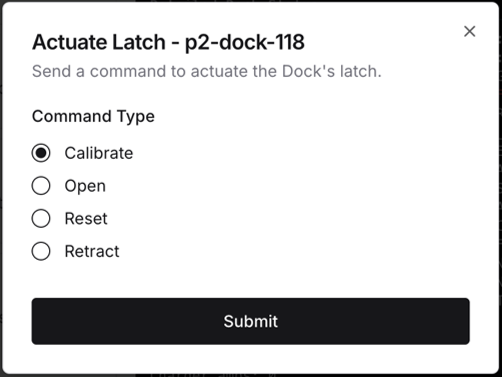 FleetWrangler Actuate Latch modal with Calibrate selected