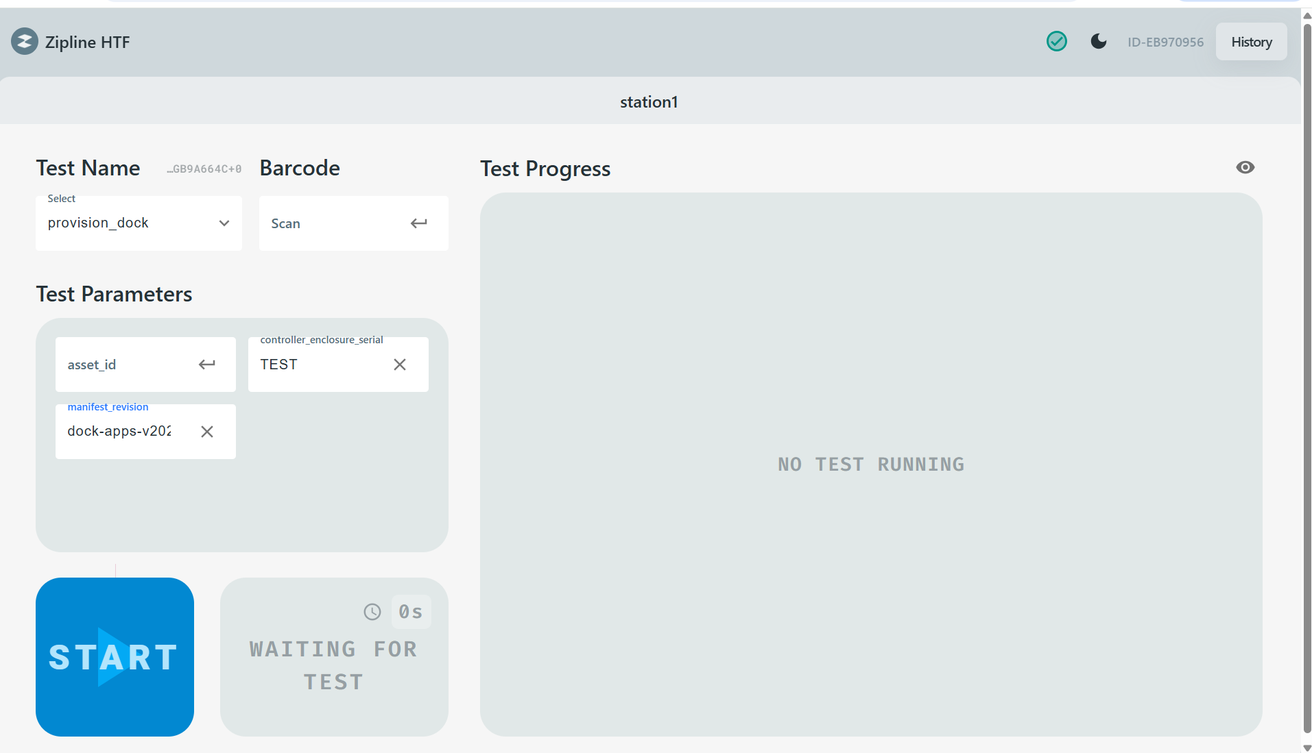 Provision Dock test fields