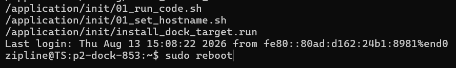 Dock reboot output