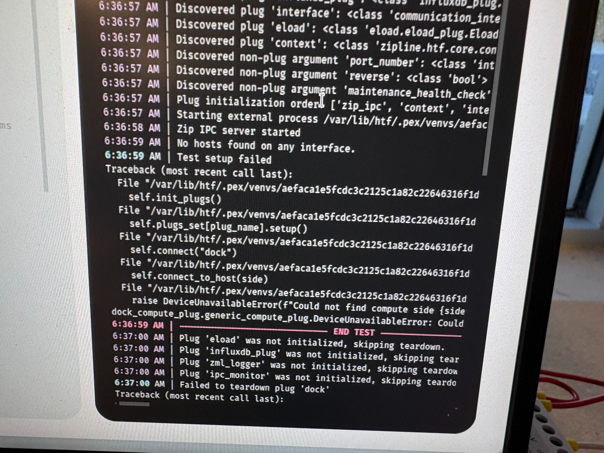 Test initialization failure