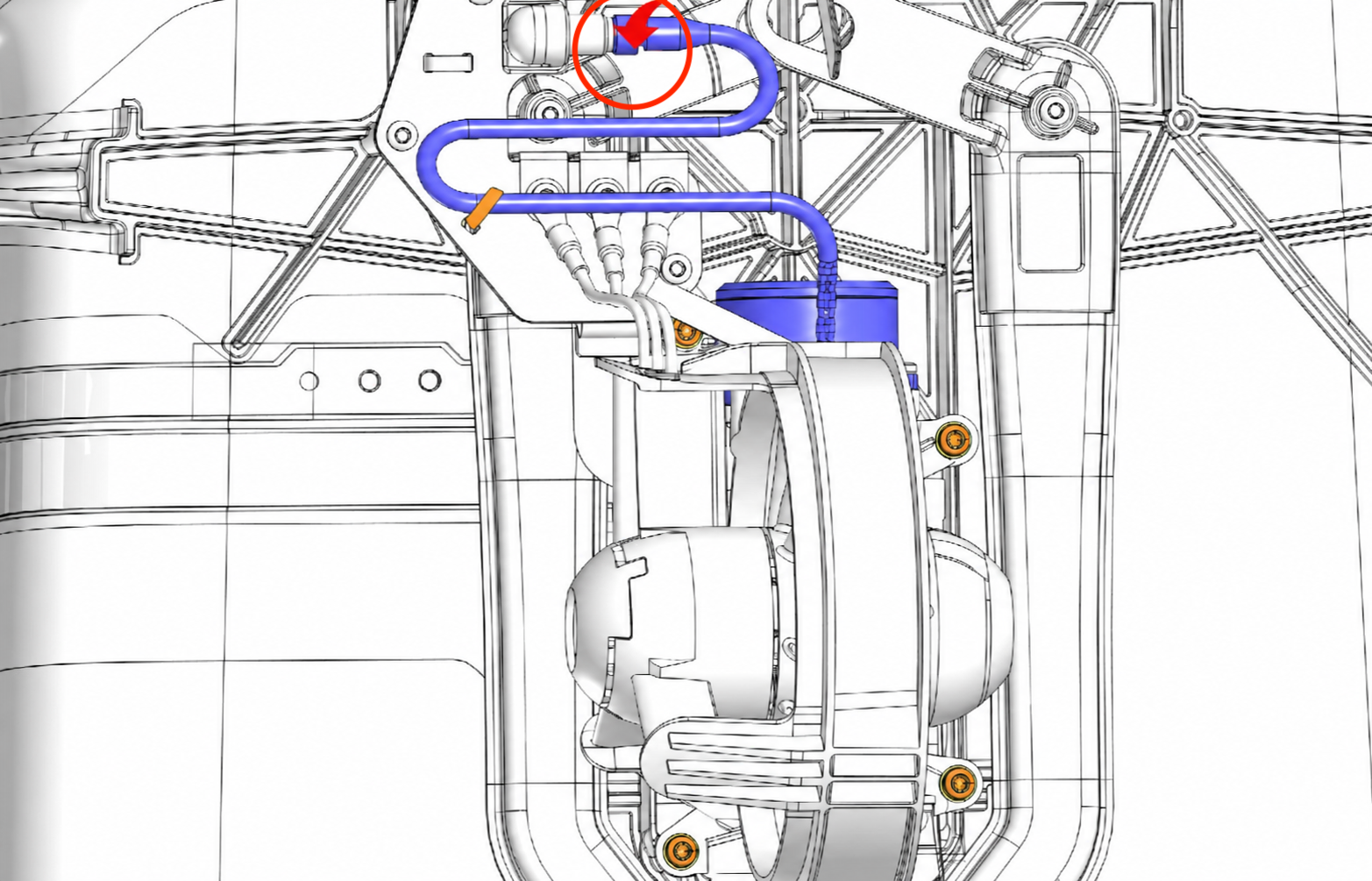 Diagram showing the Door Servo M5 Connector circled in red