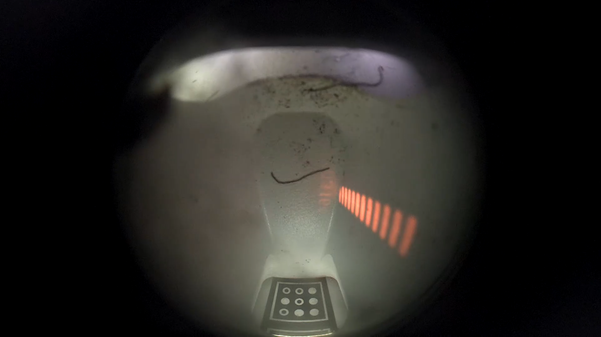 Correct view where fiducial circles are visible through a slightly foggy lens