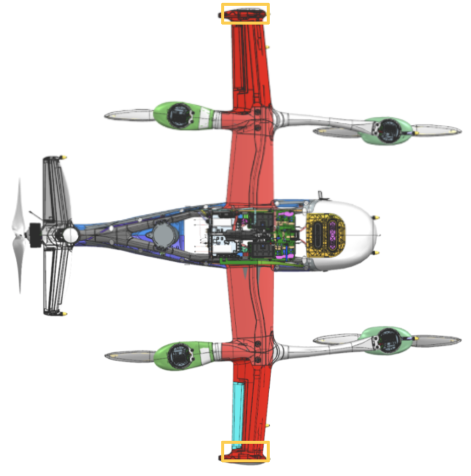 Overview showing wingtip joint flex locations