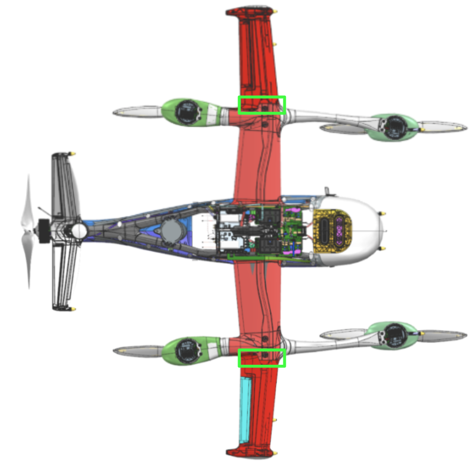 Overview showing wing assembly joint flex locations
