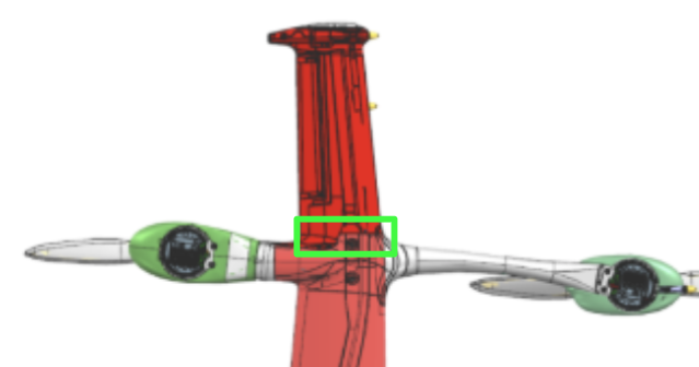 Close-up of wing assembly joint flex location