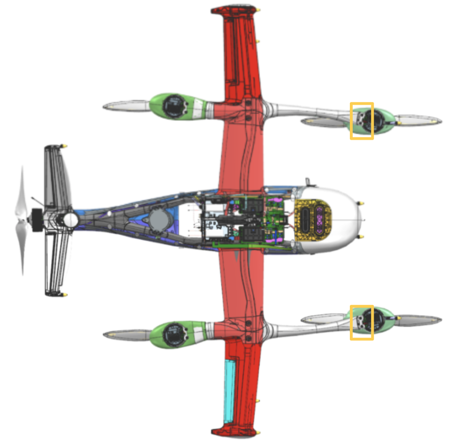 Overview showing FWD motor connection flex locations
