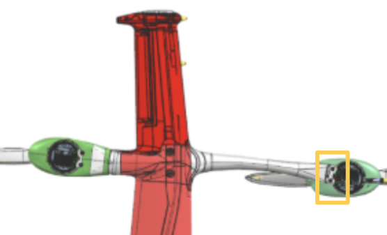 Close-up of FWD motor connection flex location