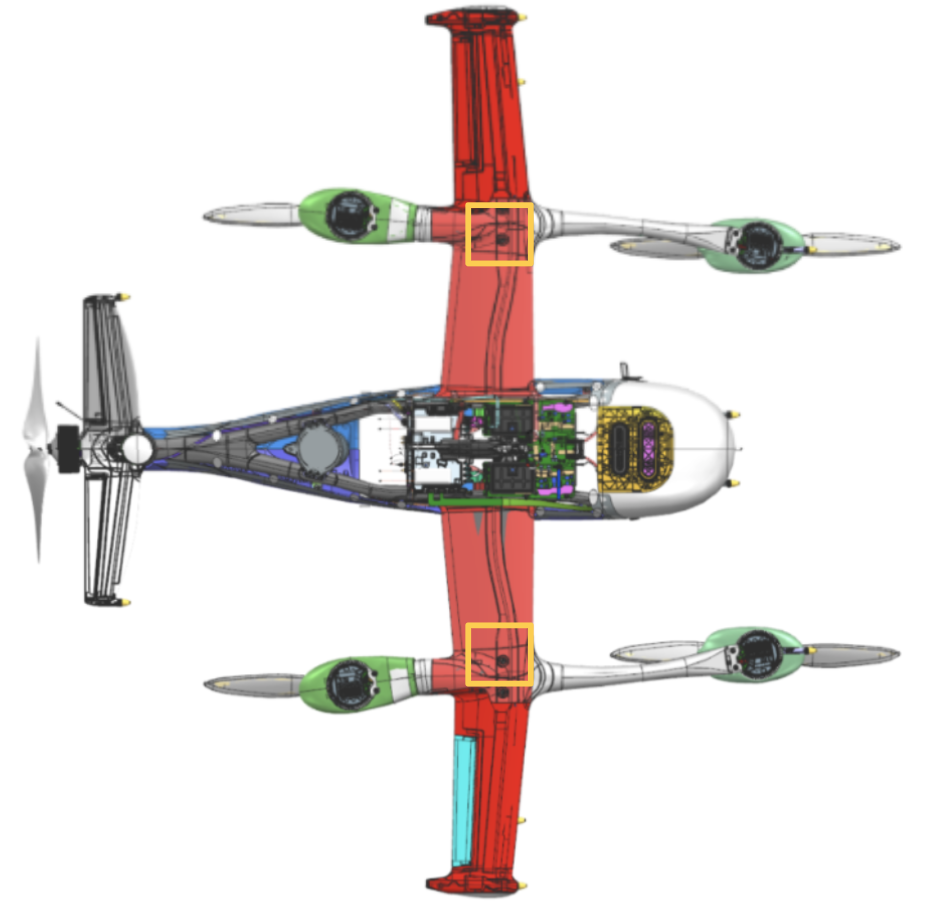 Overview showing M5 connector and wing assembly joint flex locations