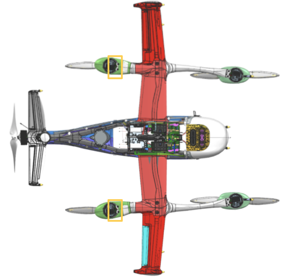 Overview showing AFT motor connection flex locations