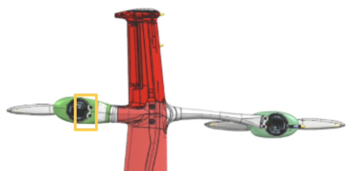 Close-up of AFT motor connection flex location