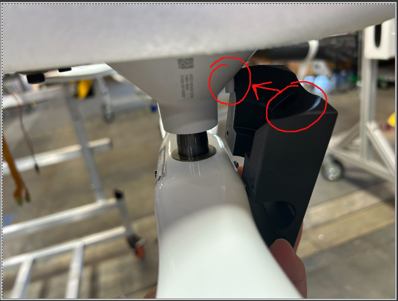 Alignment hole on the hover motor lined up with the prop alignment jig