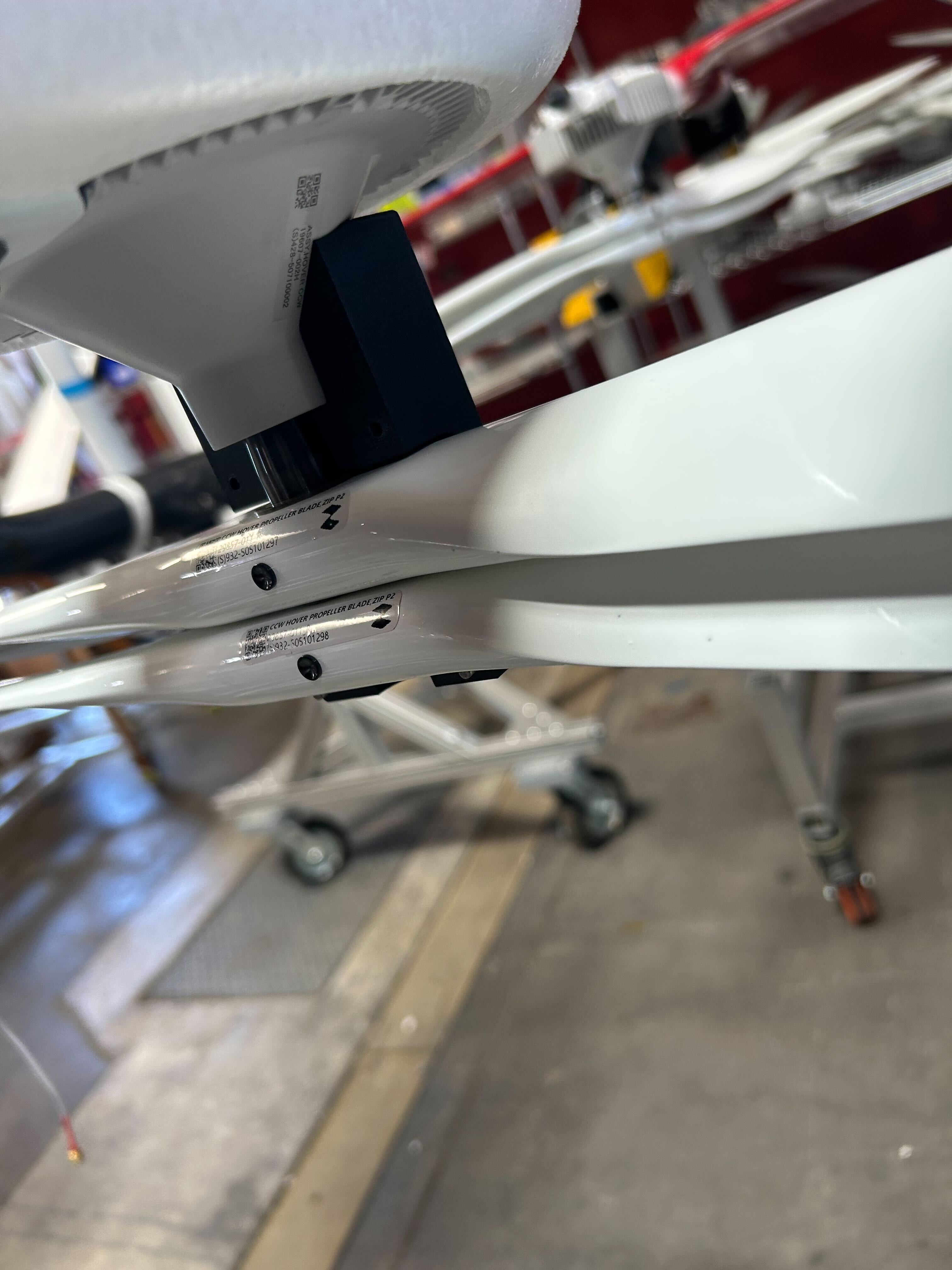 Hover propeller seated in the prop alignment jig grooves