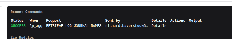 Retrieve Log Journal Names command details
