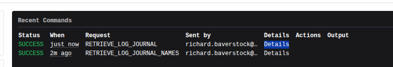 Retrieve Log Journal command Details link