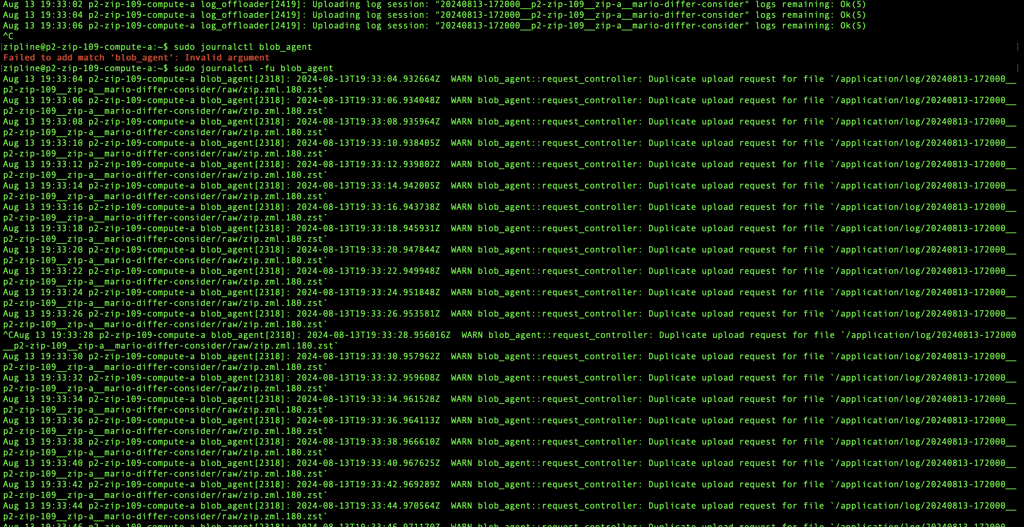 Blob Agent duplicate upload stuck example
