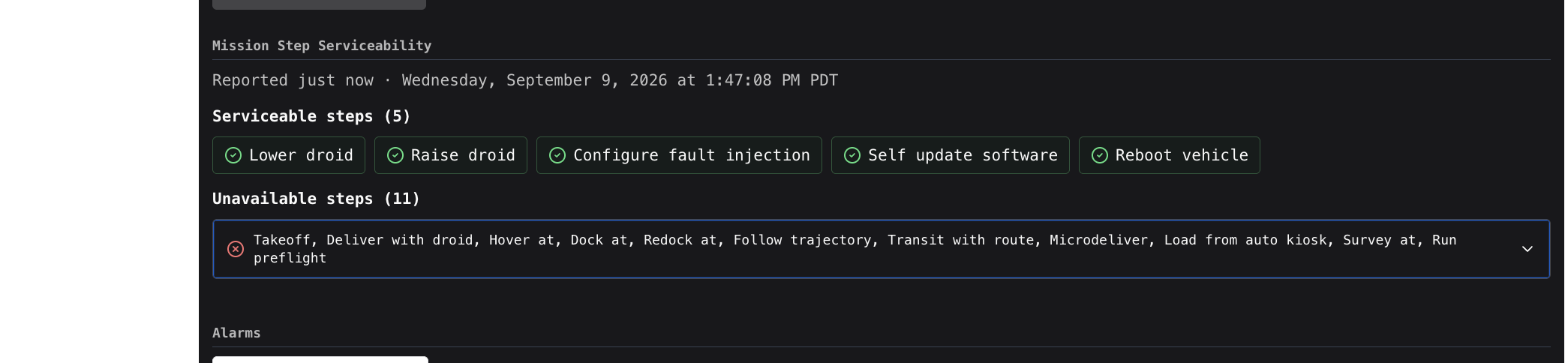Serviceability unavailable steps