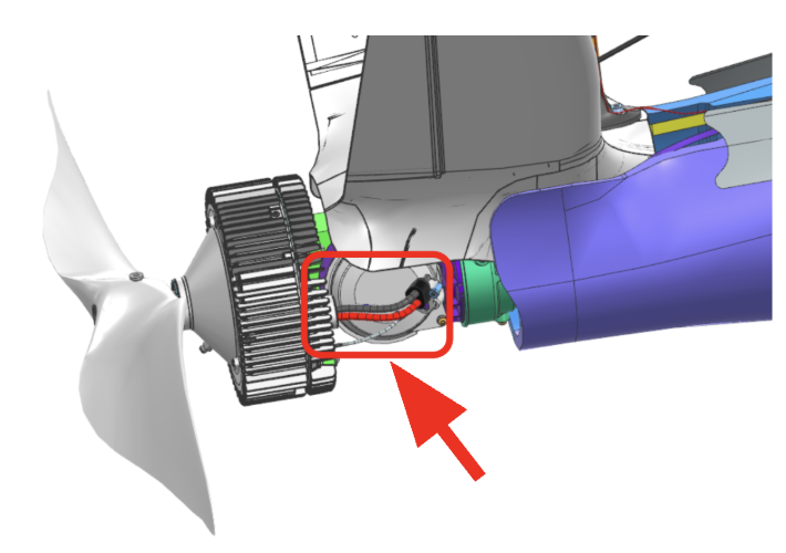 Mixed motor twisted pair cable harness location