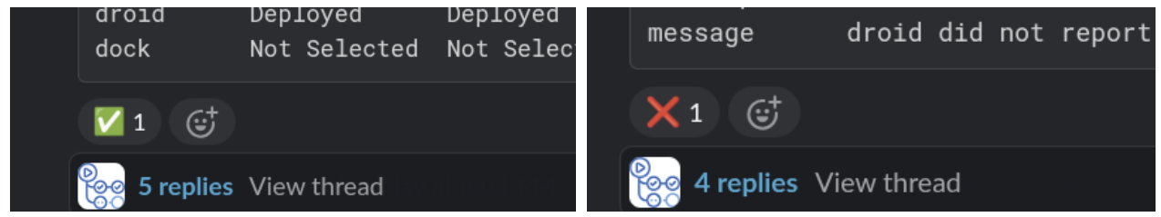Slack message showing that the deployment is not running.