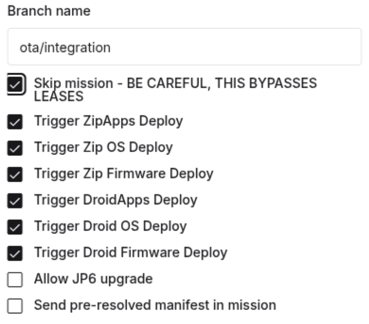 Direct deploy with Skip mission and all boxes selected.