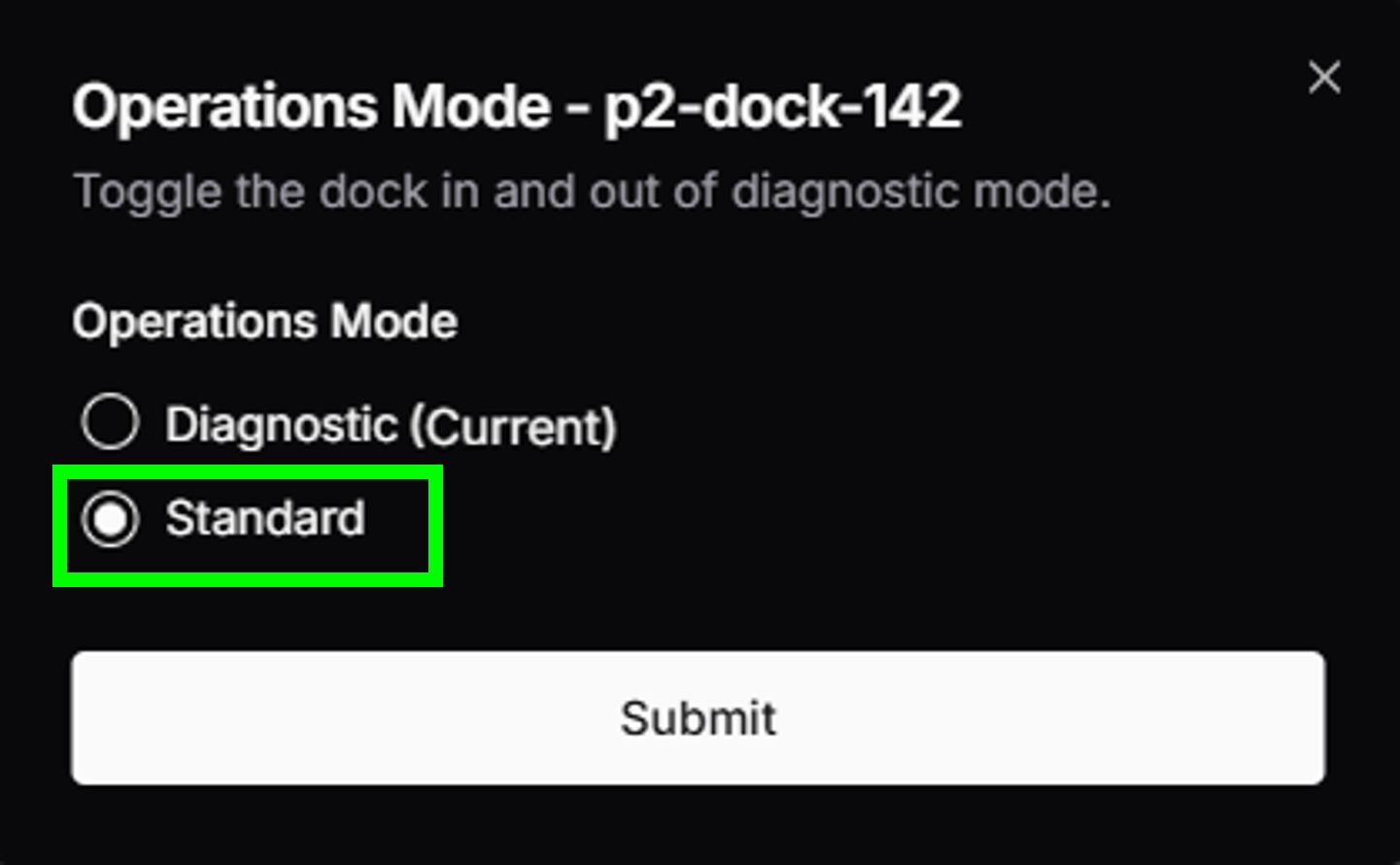 Operations Mode dialog with Standard selected