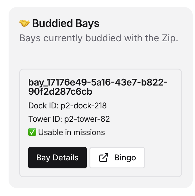 Correct bay shown on the Zip page
