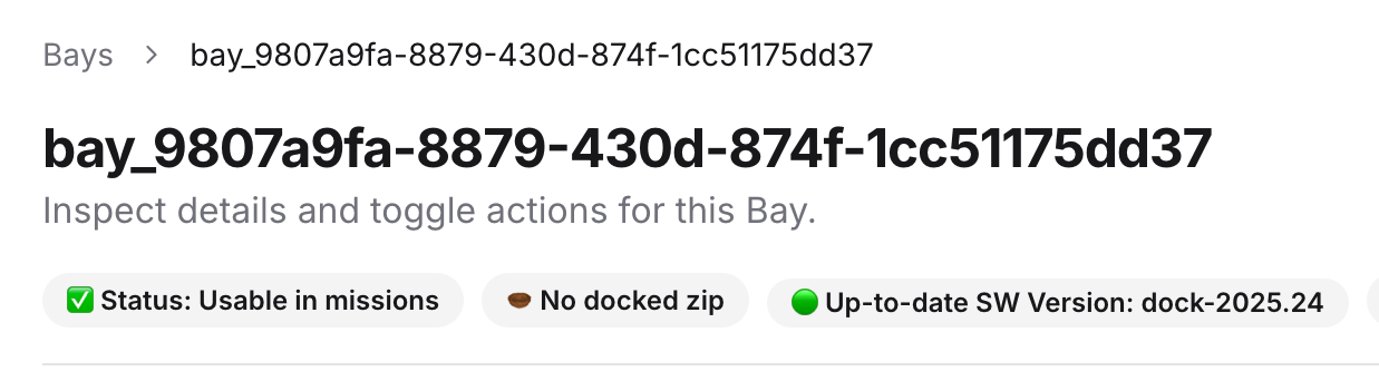 Bay page status line showing no docked zip