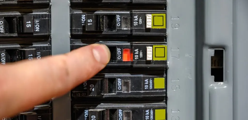 Tripped breaker switch halfway between ON and OFF
