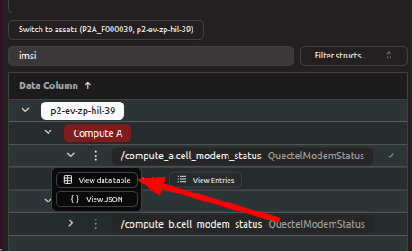 Open the cell_modem_status topic as a data table