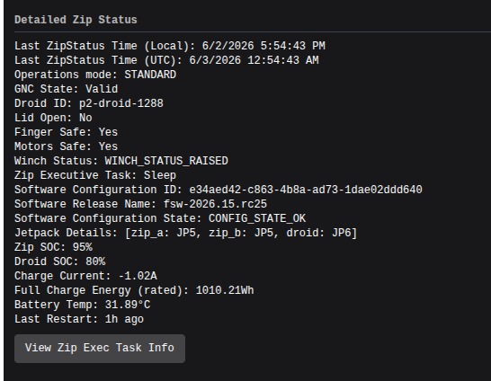 FleetWrangler Detailed Zip Status showing Jetpack Details