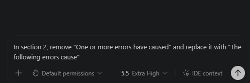 Codex chat panel with a plain-English request to create a new troubleshooting topic
