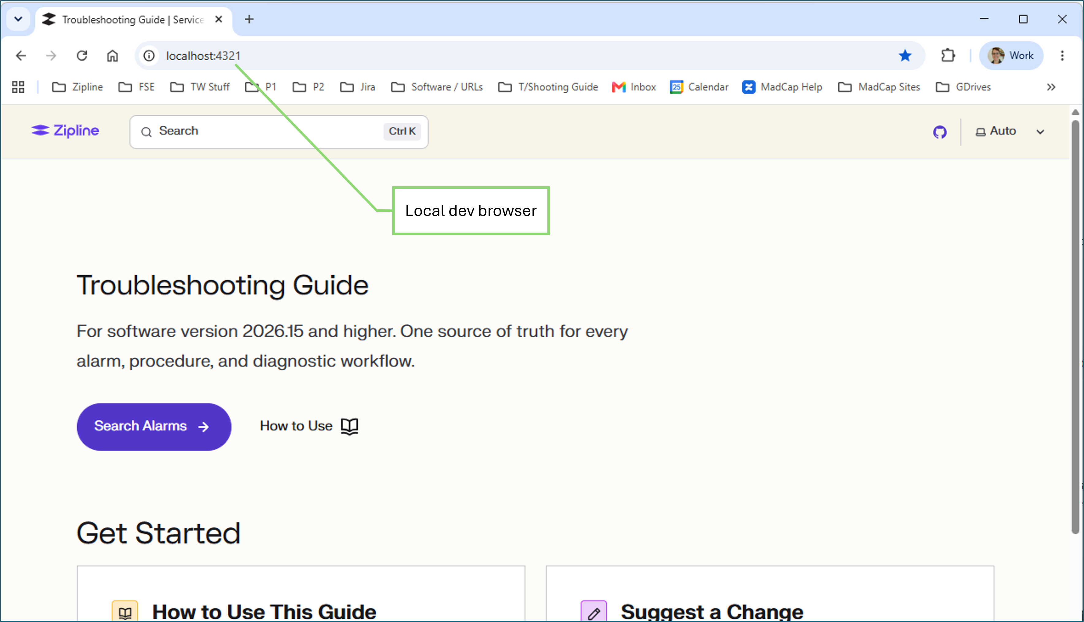 Browser showing the local docs preview running on localhost