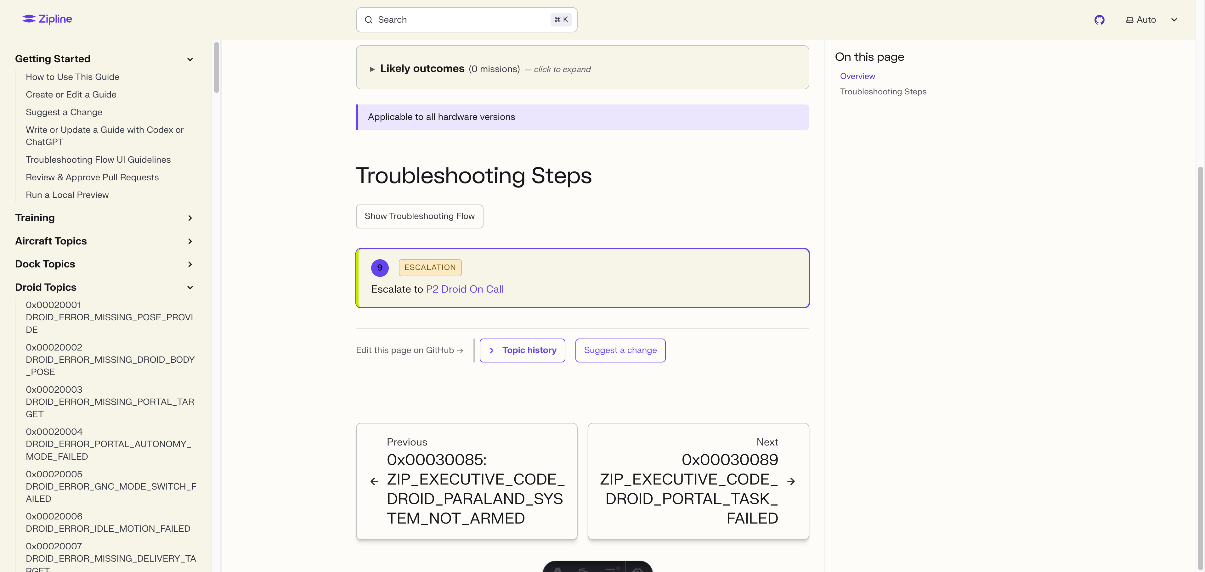 Paraland system terminal topic showing an escalate outcome.