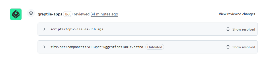 Resolved Greptile comment example
