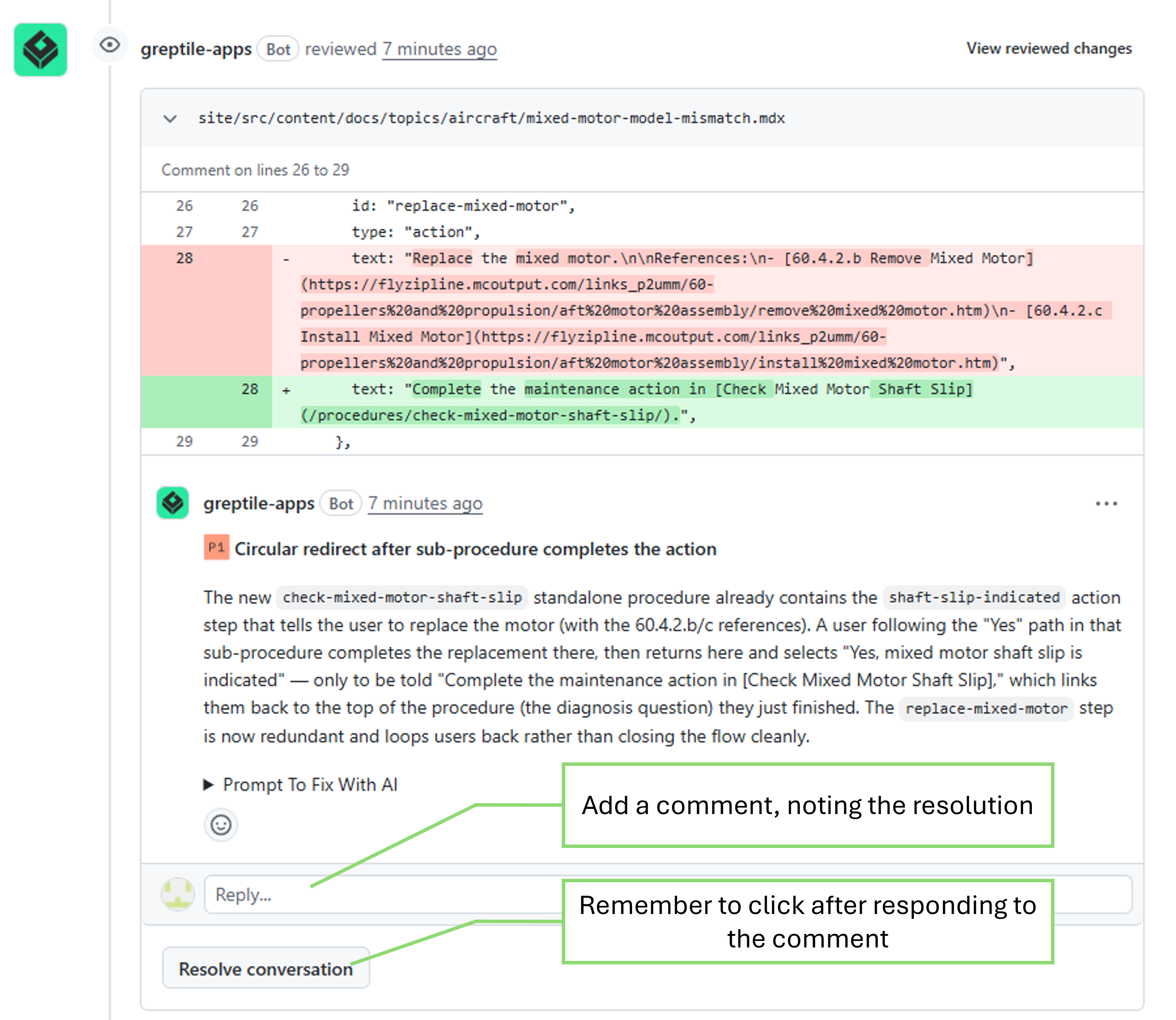 Unresolved Greptile comment example