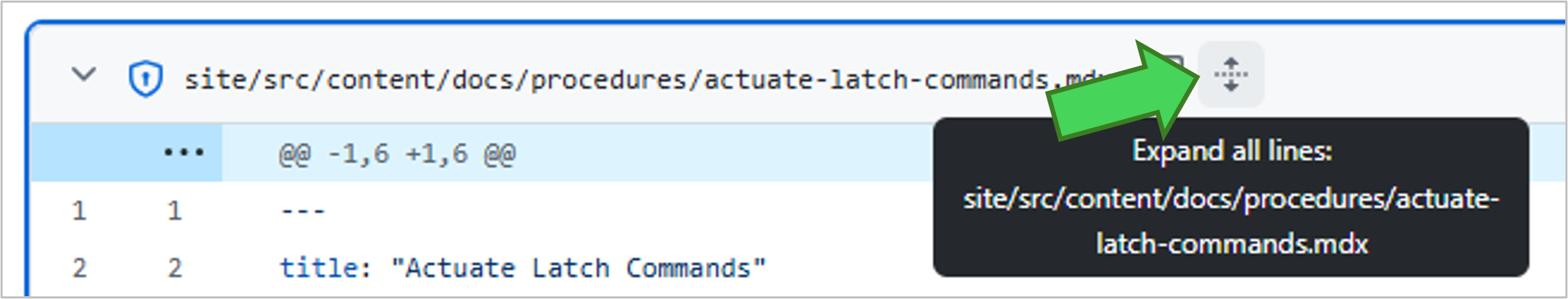 GitHub file header with the Expand all lines icon highlighted.