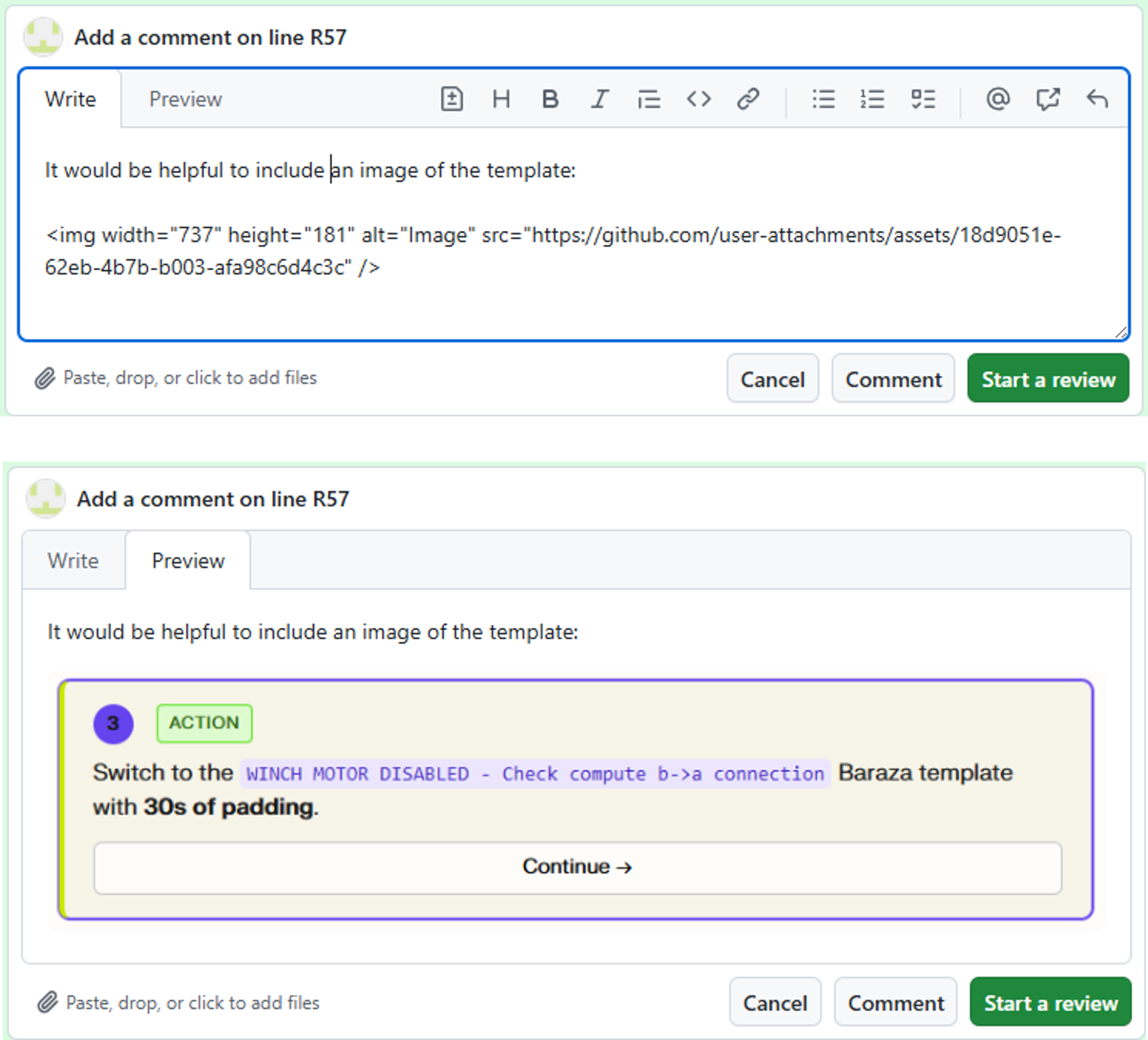 Image added to a GitHub review comment box.